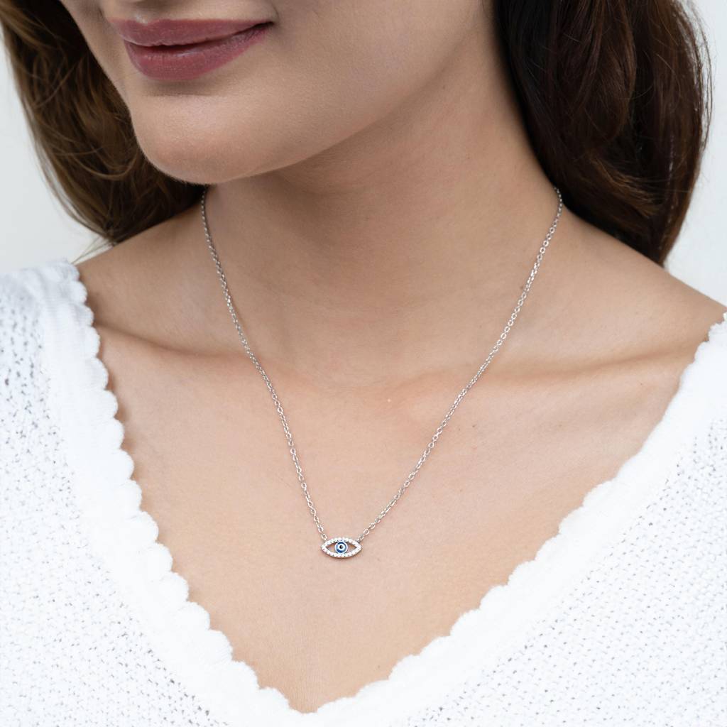 925 Sterling Silver Evil Eye Pendant With Chain : RJSPPN36