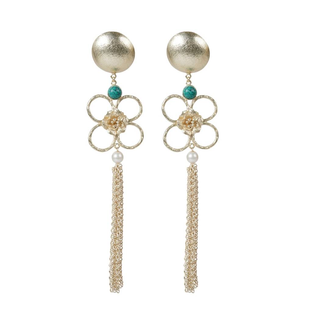 Turquoise Pearl Fall Danglers : GRE30