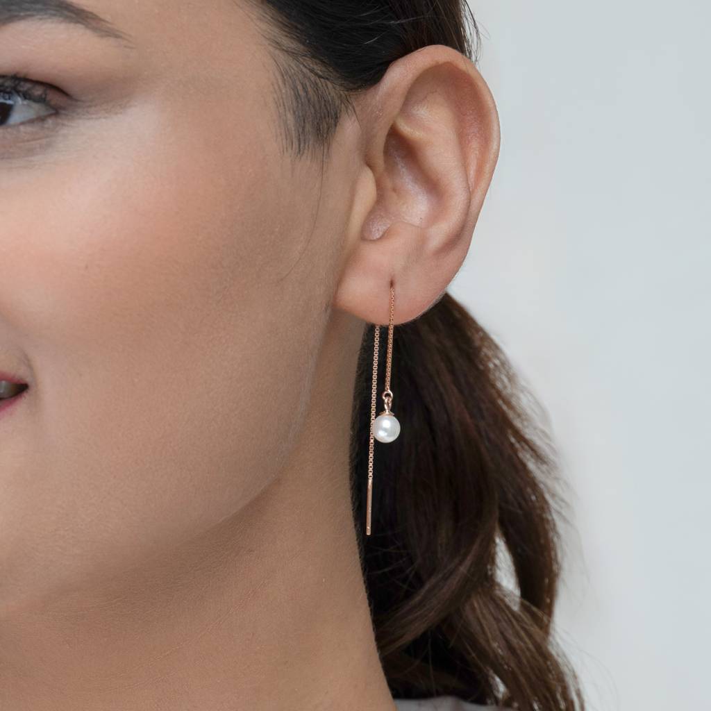 925 Sterling Silver Rose Gold Drop Pearl Sui Daga Earrings : RJSPER32