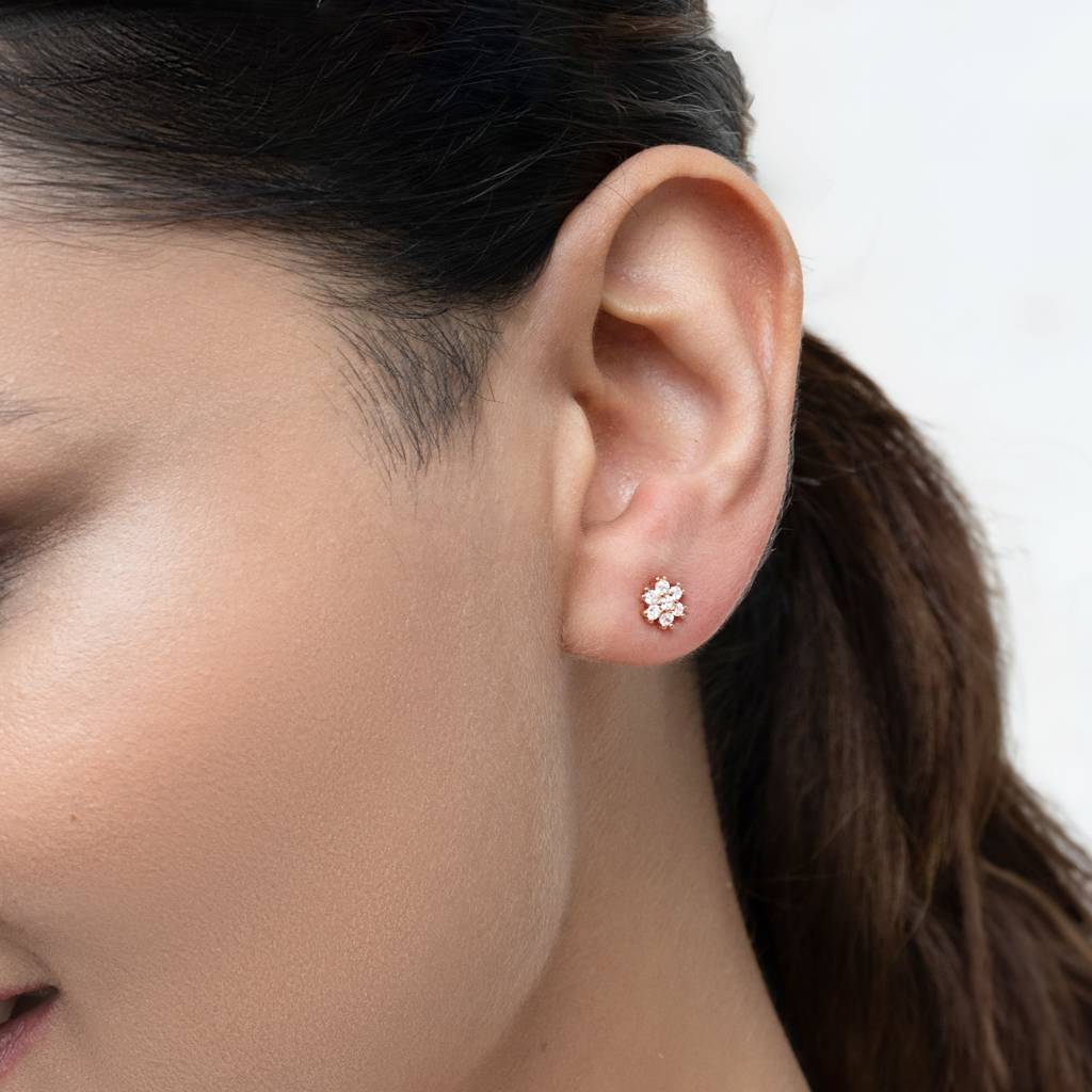 925 Sterling Silver Rose Gold Daisy Studs : RJSPER31