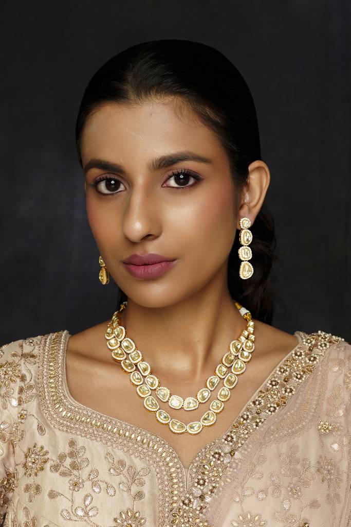 Elegant And Stylish 2 Line Moissanite Necklace Set : ZGJM64