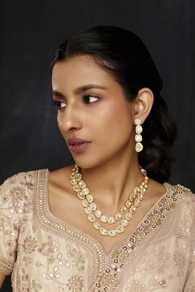 Elegant And Stylish 2 Line Moissanite Necklace Set : ZGJM64