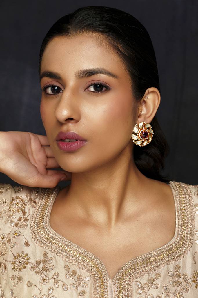 Classic And Elegant Pair Of Moissanite Earrings With Red Stone : ZGJM72