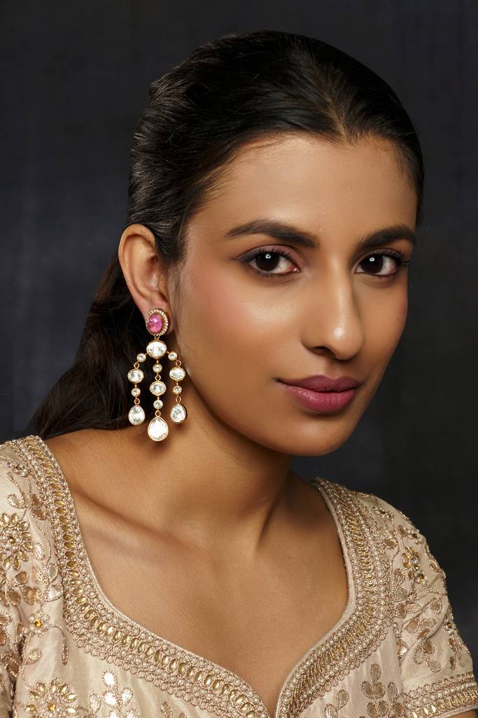 Classic And Elegant Pair Of Moissanite Earrings With Pink Stone : ZGRR53