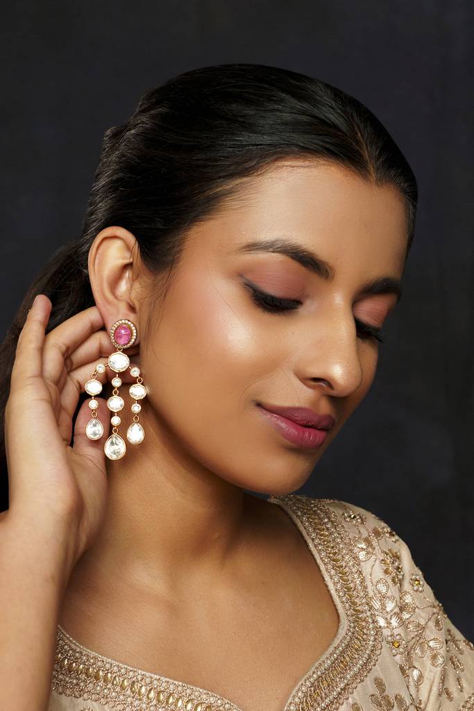 Classic And Elegant Pair Of Moissanite Earrings With Pink Stone : ZGRR53