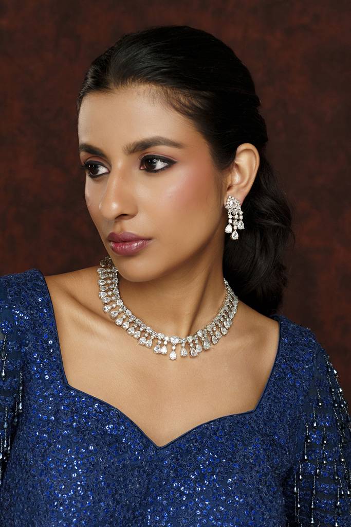 Bold And Dramatic Diamond Set With Earrings. : ZGRK215