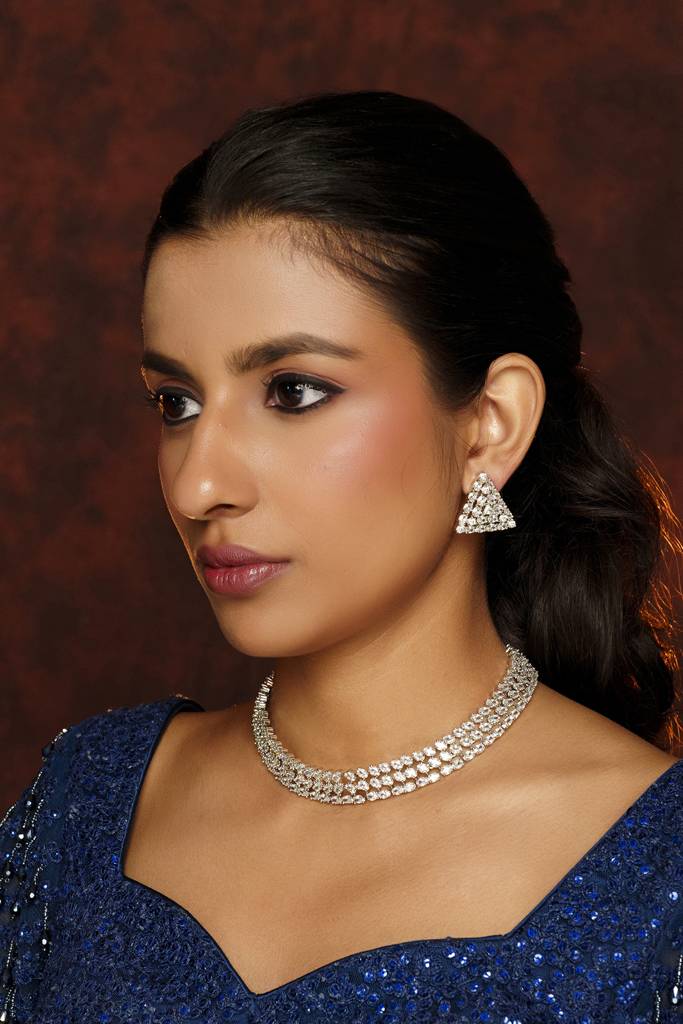 Elegant And Classy Diamond Set With Triangle Stud Earrings : ZGRK213