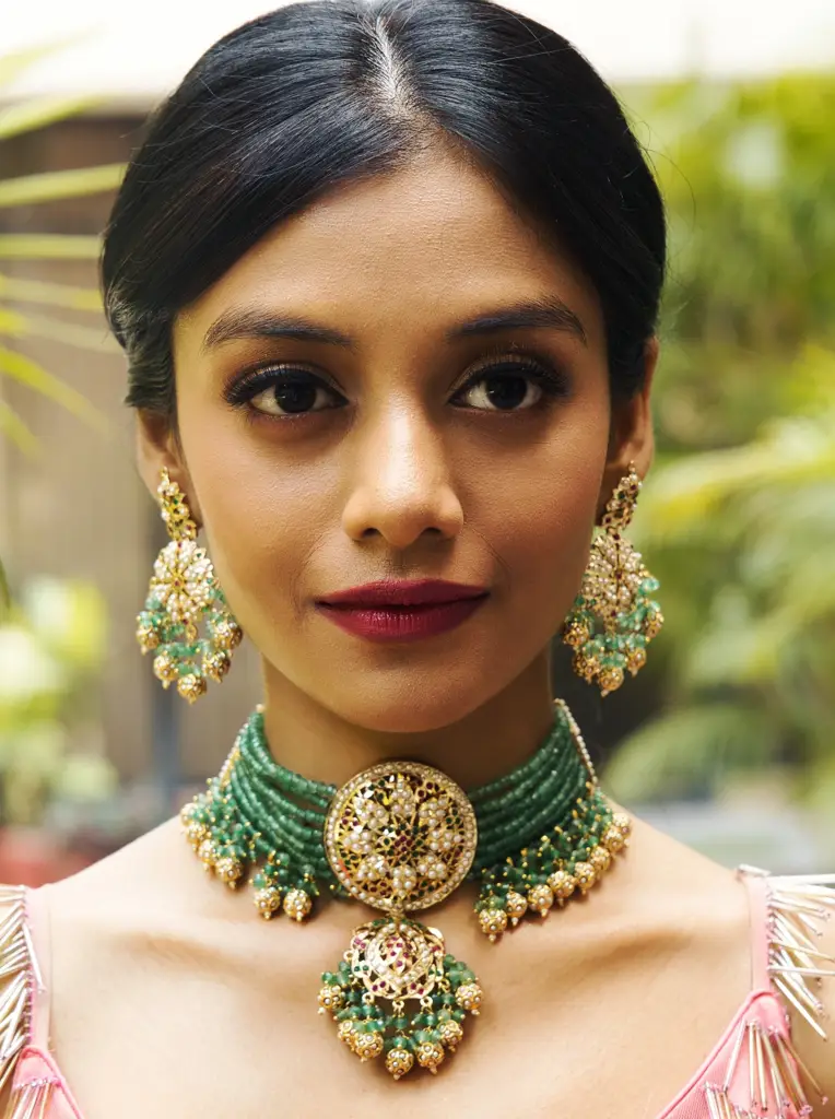 Emerald Toned Amritsari Bead Multicolor Jadau Choker Set : ASQJ082