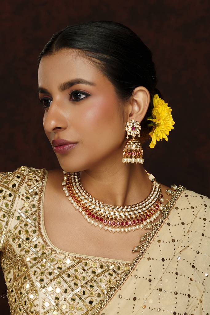 Bold And Dramatic Kundan Necklace Set With Earrings : ZGJA170