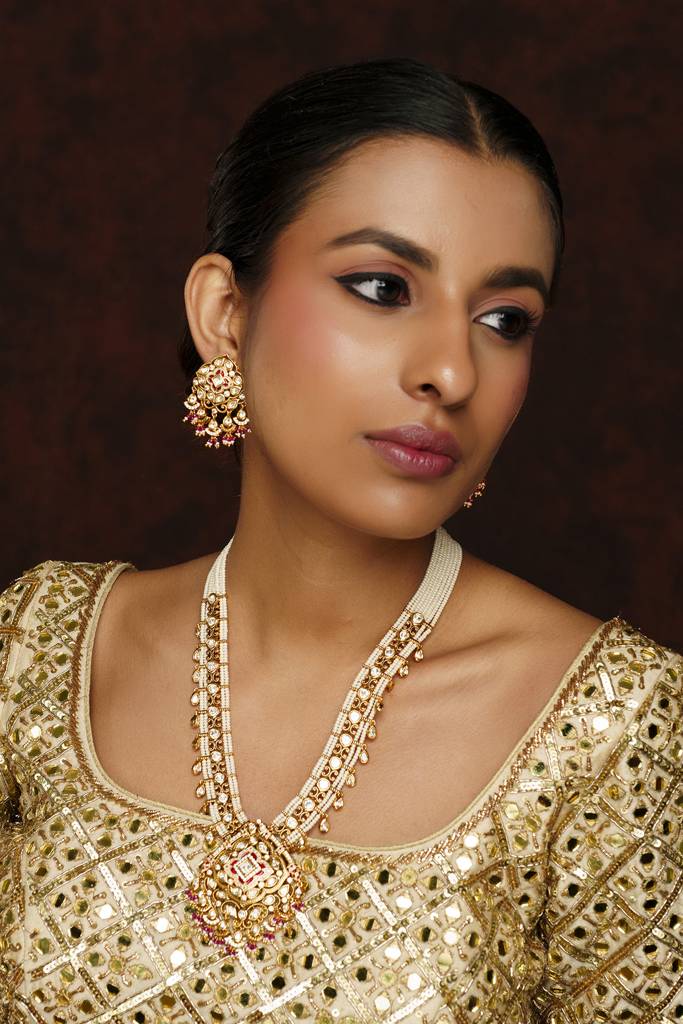 Elegant And Classy Long Kundan Necklace With Green Stones : ZGJA158