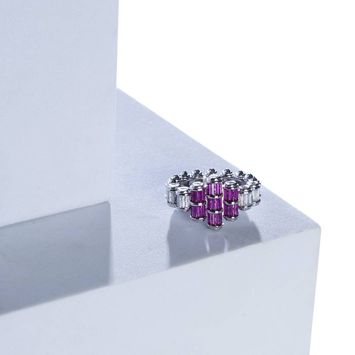 Vibrant Mosaic Silver Ring : LR708