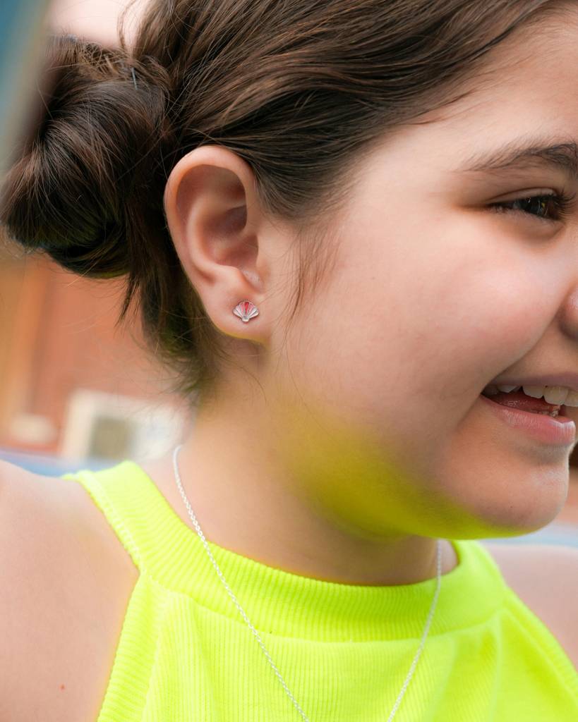 925 Silver Hypoallergenic Glitter Pink Shell 8Mm Push Back Earring : A1067-70Pinkseashellearrings