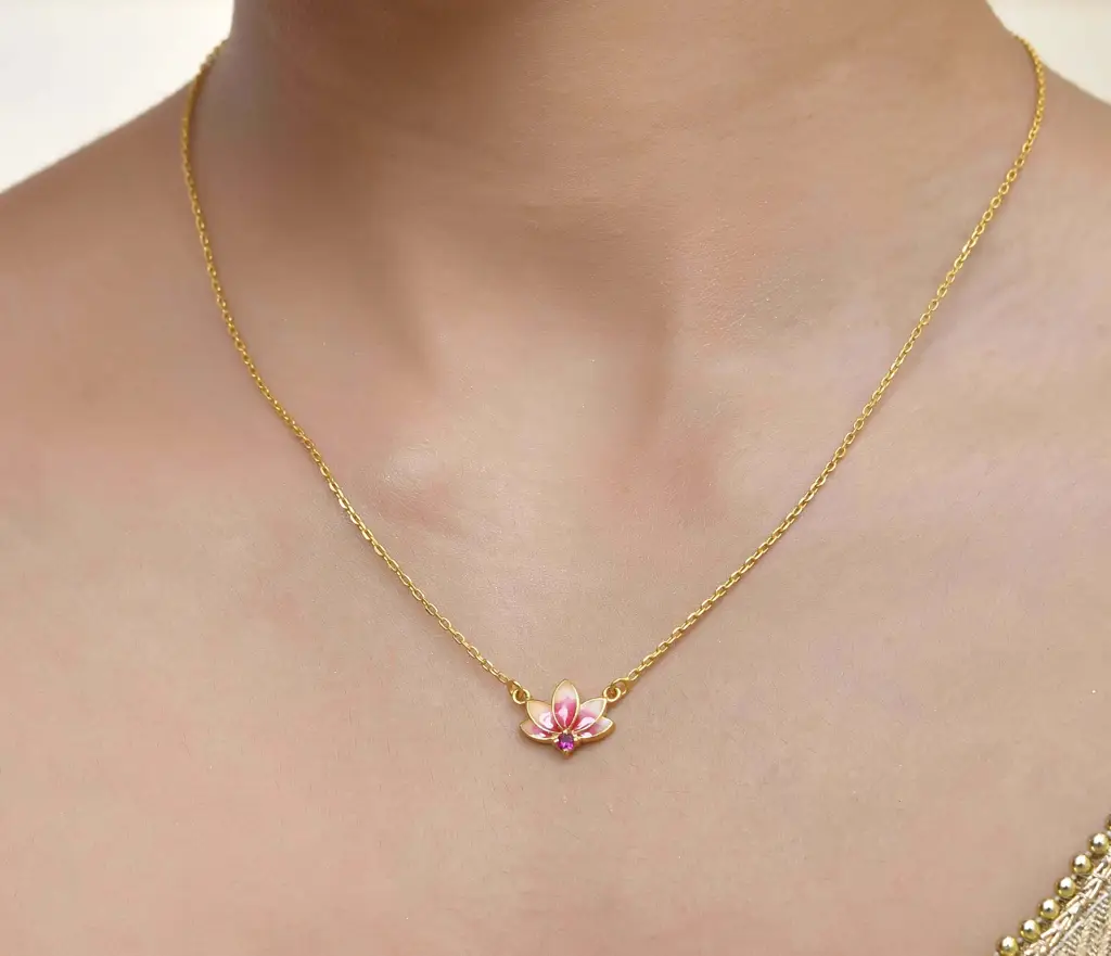 Lotus Aura 925 Silver Necklace With Meenakari Work : RV-L-19