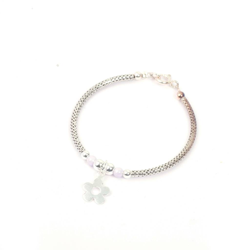Flower 925 Silver Adjustable Kids Bangle : FlowerBangle
