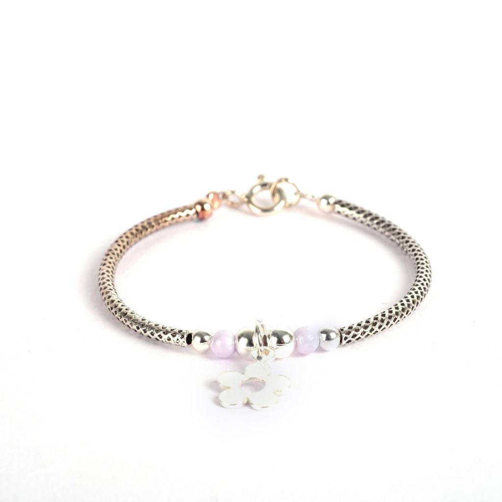 Flower 925 Silver Adjustable Kids Bangle : FlowerBangle