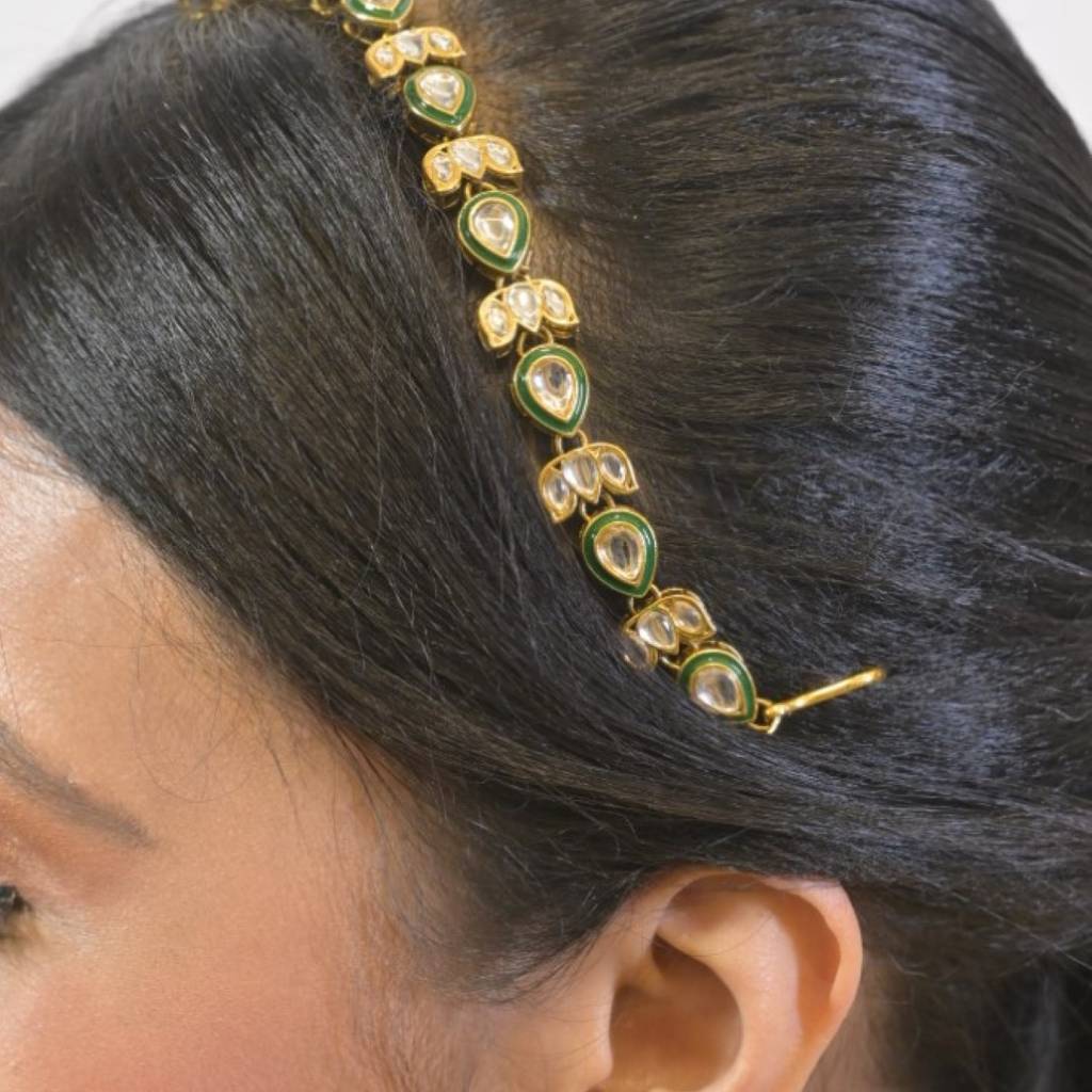 Meenakshi Green Kundan Sheeshpatti : HAIR0003