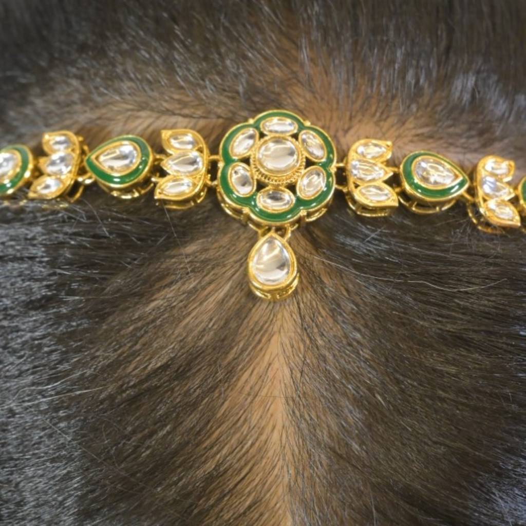 Meenakshi Green Kundan Sheeshpatti : HAIR0003