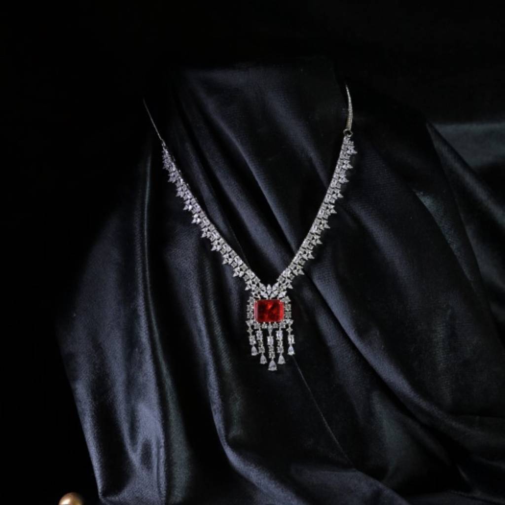 Brazilian Ruby Pendant Diamond Necklace : NEC0001