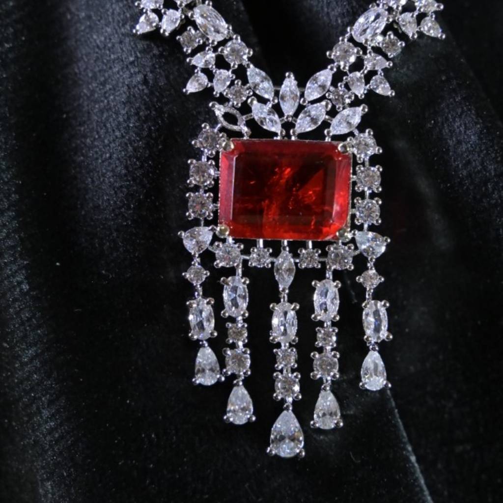 Brazilian Ruby Pendant Diamond Necklace : NEC0001