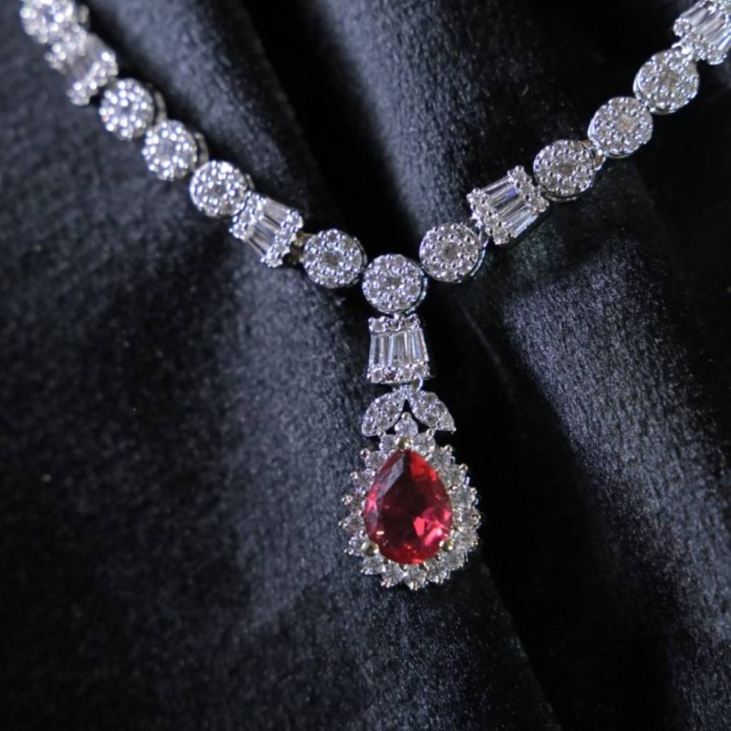 Ramyah Ruby Pendant Diamond Necklace : NEC0003