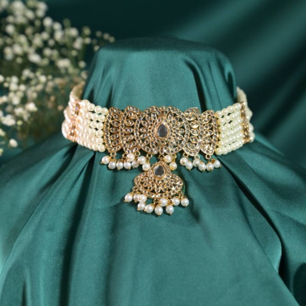 Sajida Jadau Golden Pearl Choker Necklace : NEC0004