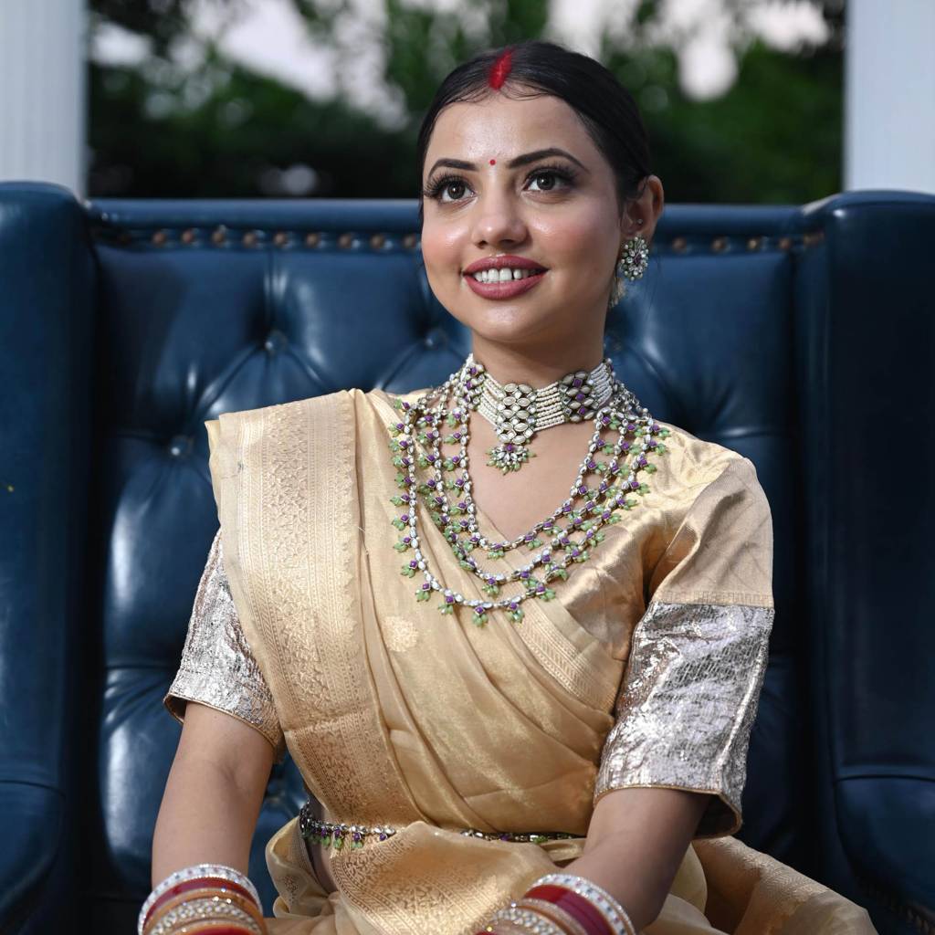 Pearl Twirl Full Set With Long Necklace, Choker, Earrings, Maangtikka, Bracelet, Ring & Waistbelt : ACFS502