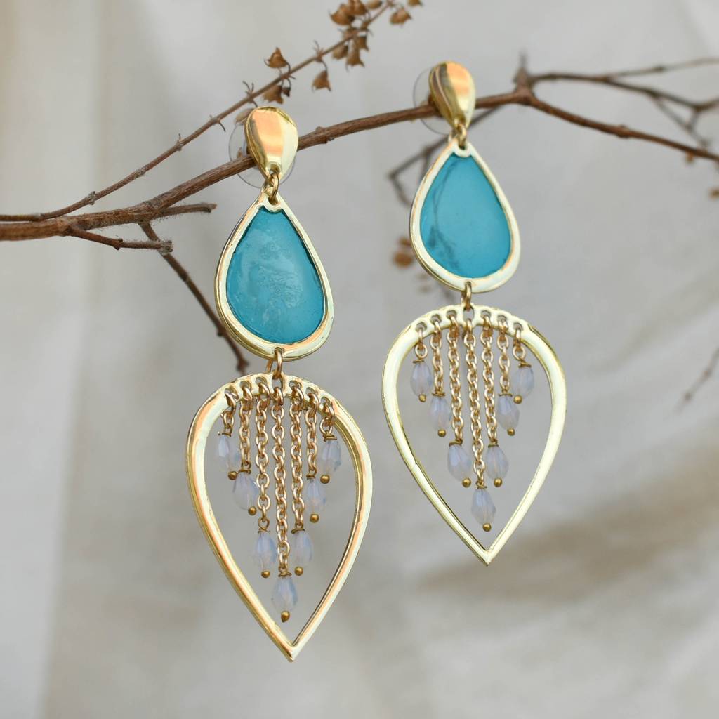 Water Dew Drops Blue Resin Earrings : ACE276