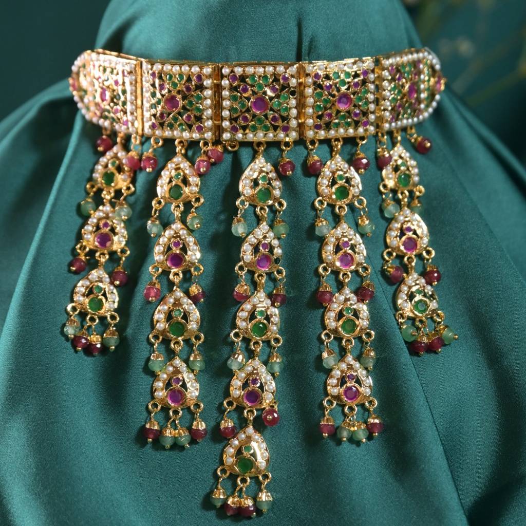 Vidhira Navratna Tassel Jadau Choker Necklace : NEC0031