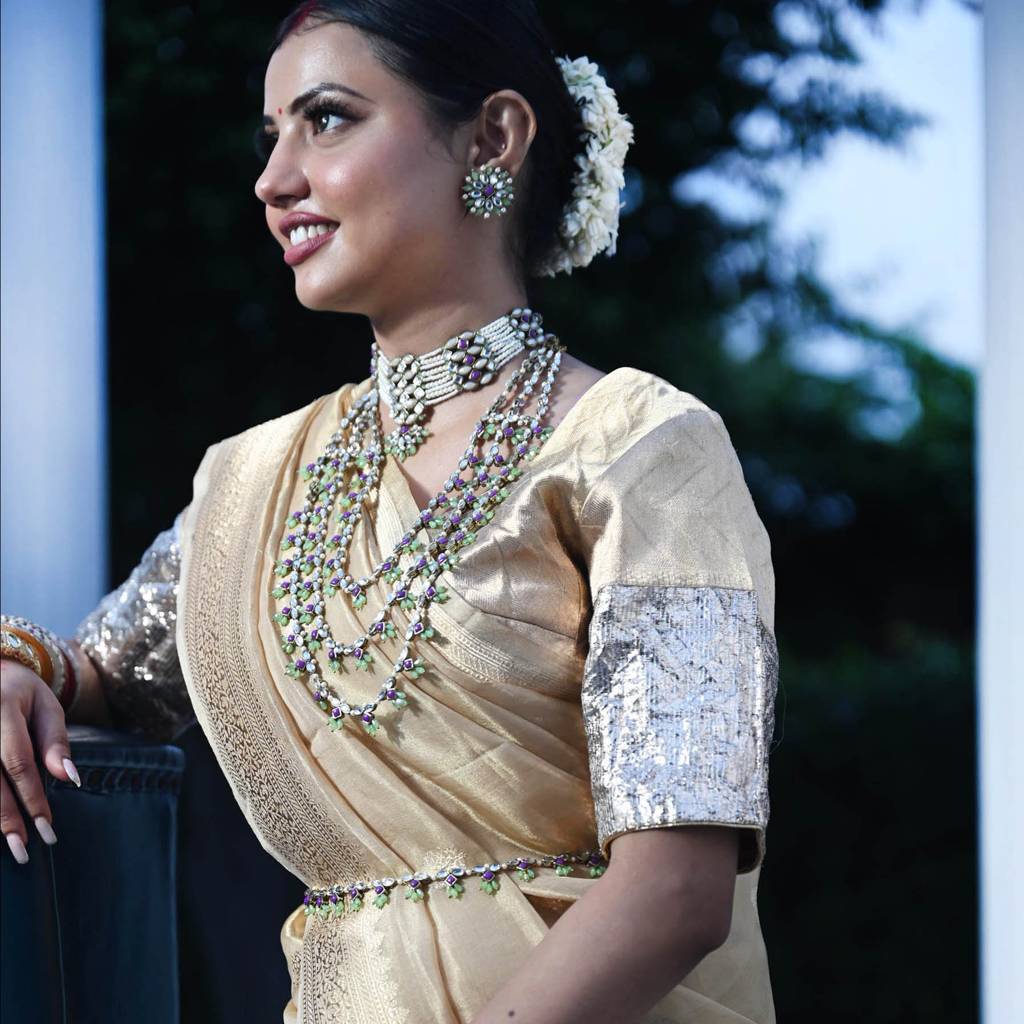 Pearl Twirl Full Set With Long Necklace, Choker, Earrings, Maangtikka, Bracelet, Ring & Waistbelt : ACFS502