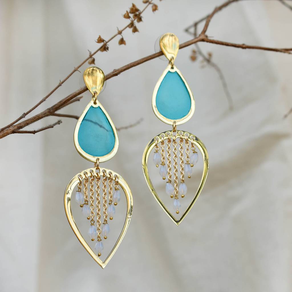 Water Dew Drops Blue Resin Earrings : ACE276