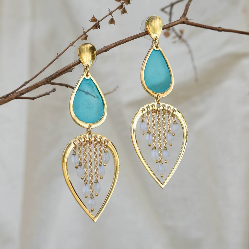 Water Dew Drops Blue Resin Earrings : ACE276