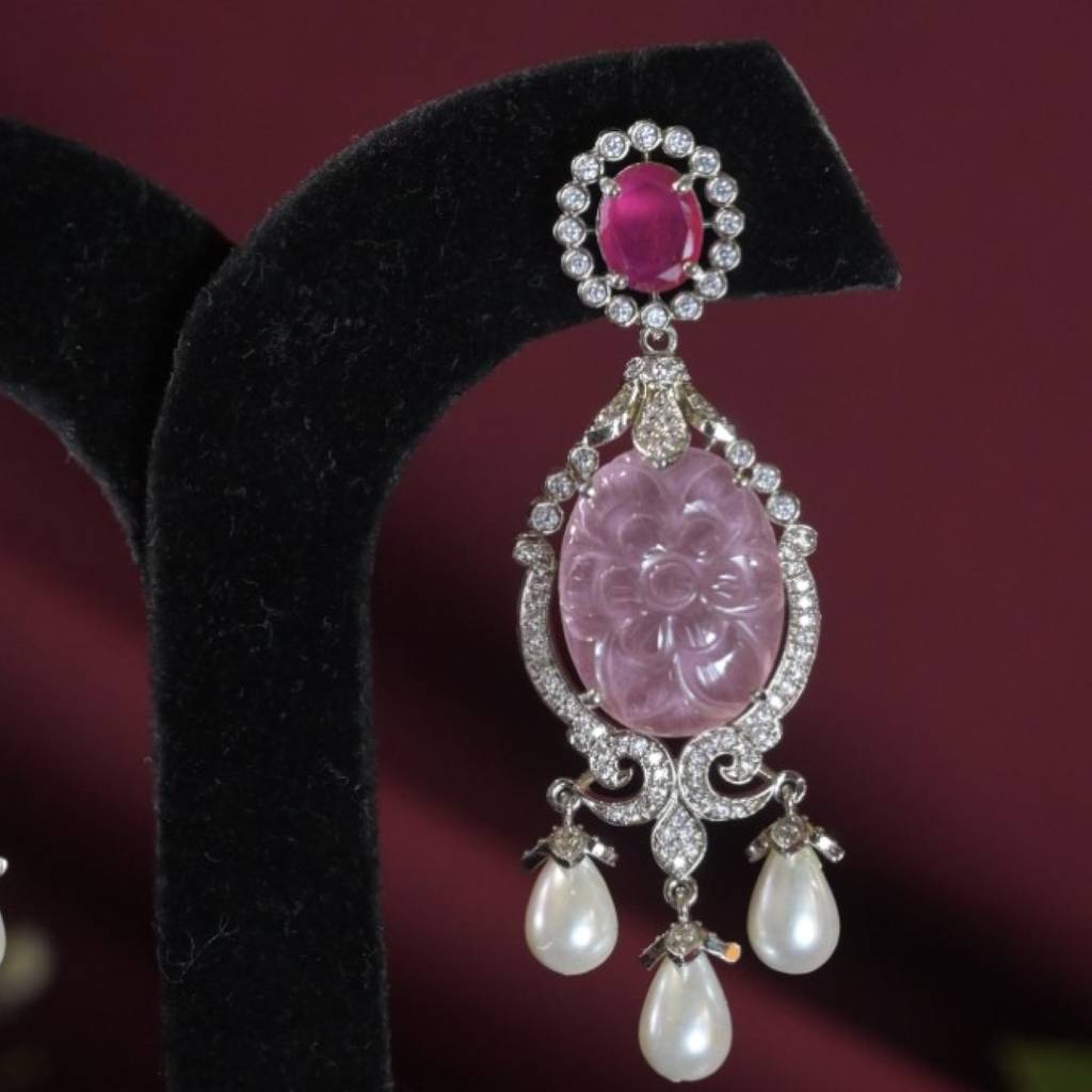 Riwaaz Ruby Diamond Pearl Drop Dangler Earrings : EAR0034