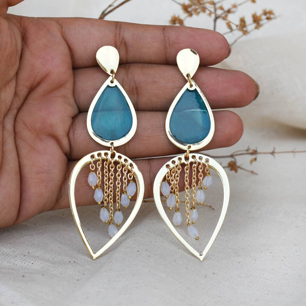 Water Dew Drops Blue Resin Earrings : ACE276
