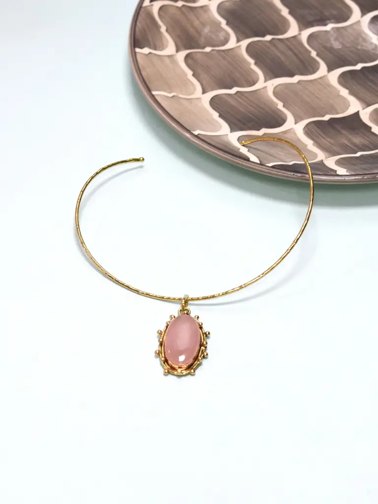 Athena Gold Plated Rose Quartz Pendant Necklace : QJSEP194