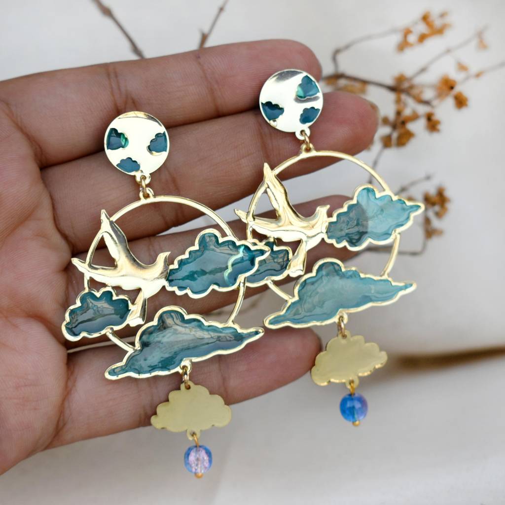 Bird & Sky Blue Resin Earrings : ACE281