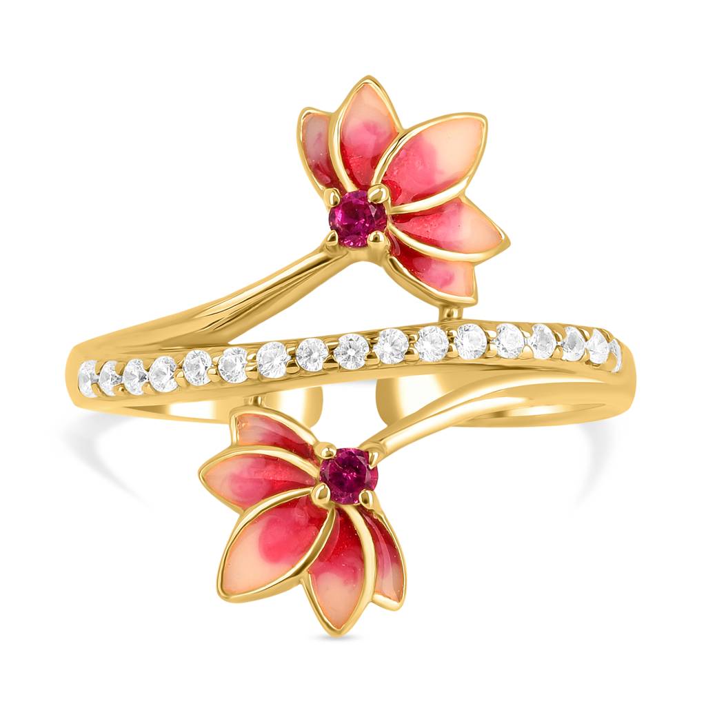 Lotus Bloom 925 Silver Ring With Meenakari I 1 Pc : RV-L-8