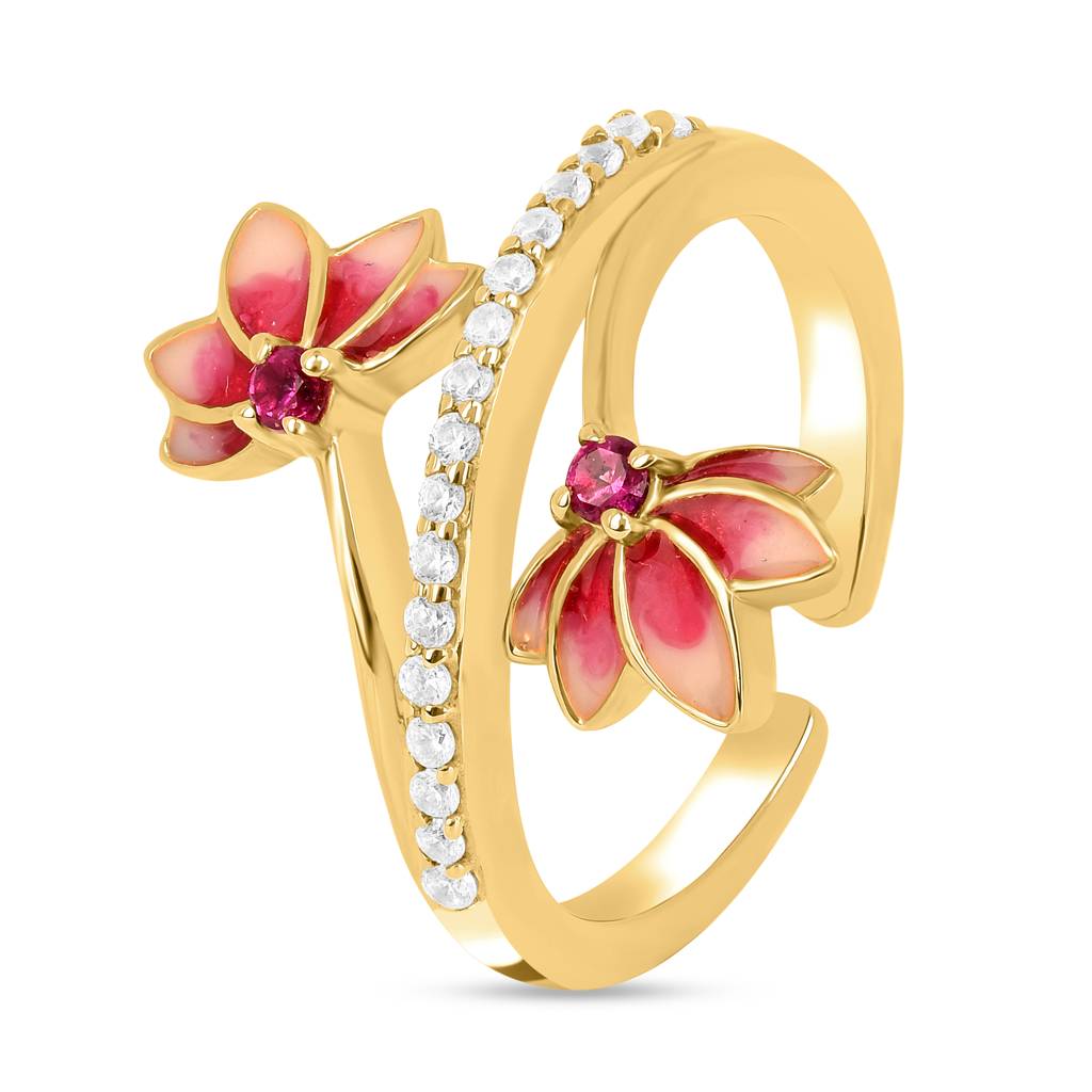 Lotus Bloom 925 Silver Ring With Meenakari I 1 Pc : RV-L-8