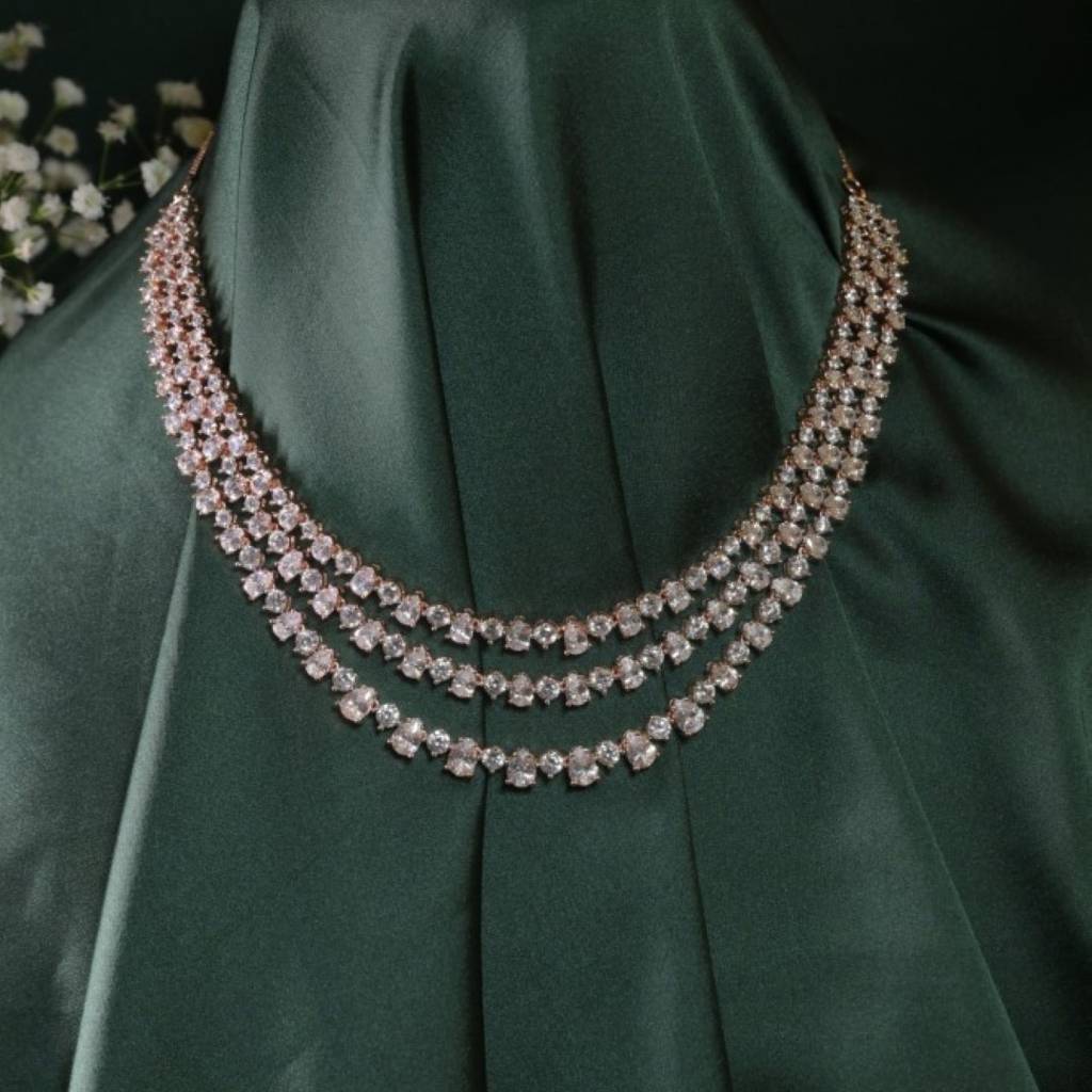 Rose Gold Cz Diamond Romantic Cocktail Necklace : NEC0017