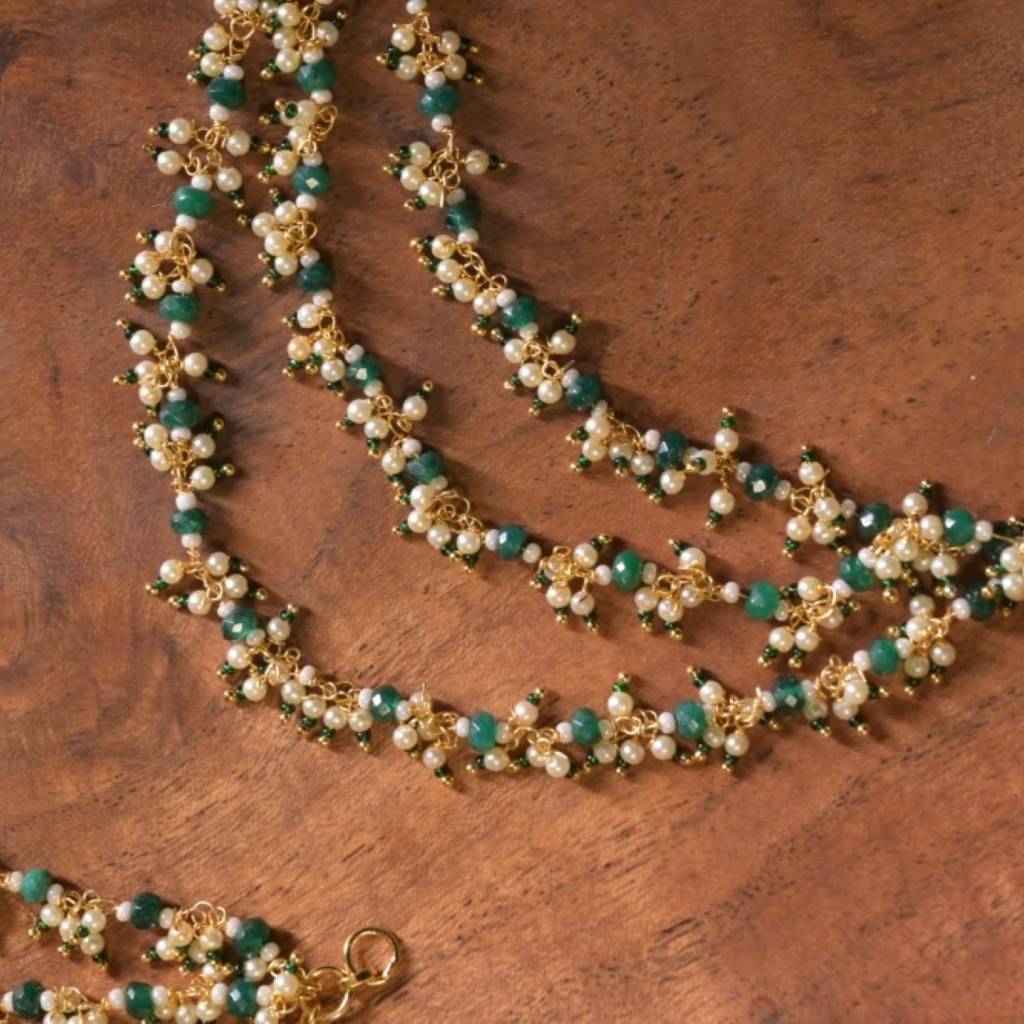 Radharani Gemstone Pearl Layered Drop Kaansahara : KAN0003