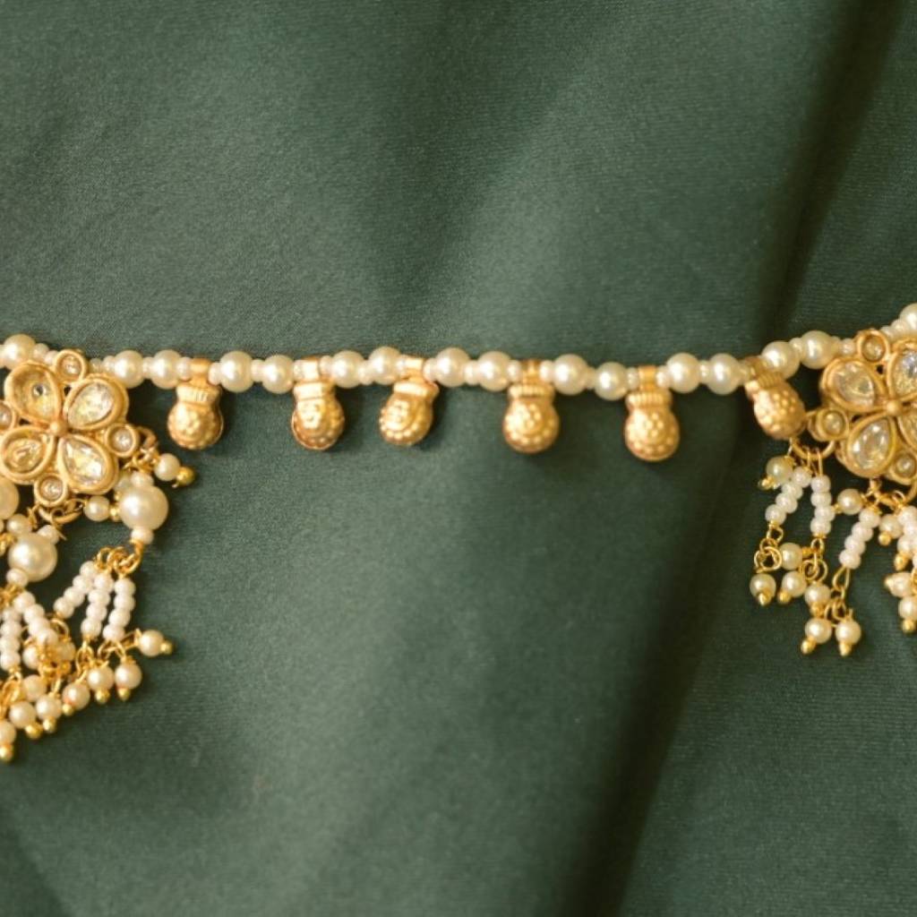 Damyanti Temple Golden Charms Pearl Drop Kamarbandh : KAM0002