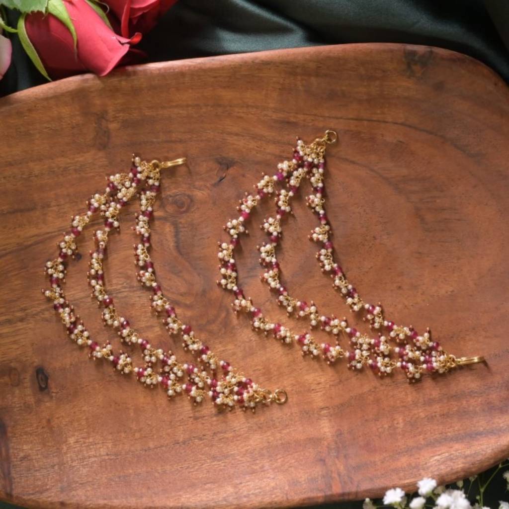 Radharani Gemstone Pearl Layered Drop Kaansahara : KAN0005