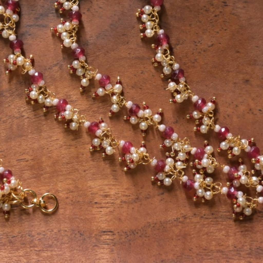 Radharani Gemstone Pearl Layered Drop Kaansahara : KAN0005