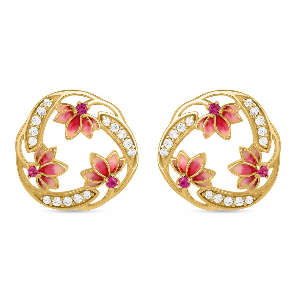 Lotus Bloom 925 Silver Stud Earrings In 22Kt Gold Plated : RV-L-7