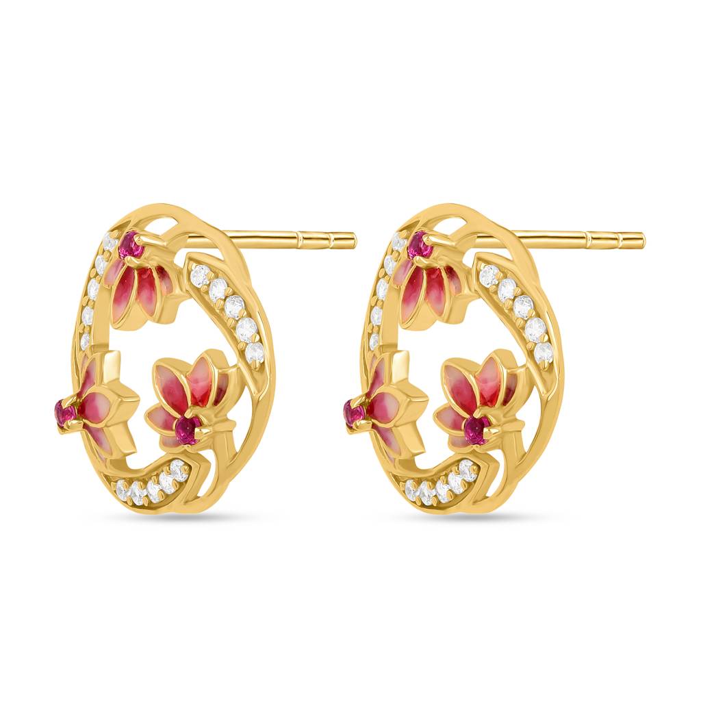 Lotus Bloom 925 Silver Stud Earrings In 22Kt Gold Plated : RV-L-7