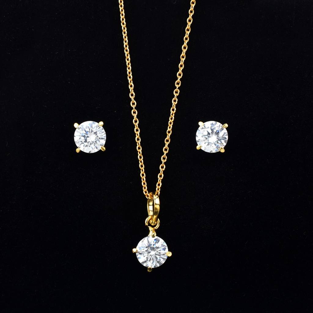 Timeless Zircon Gold Plated Pendant Set With Chain : SIPENGPCZ10