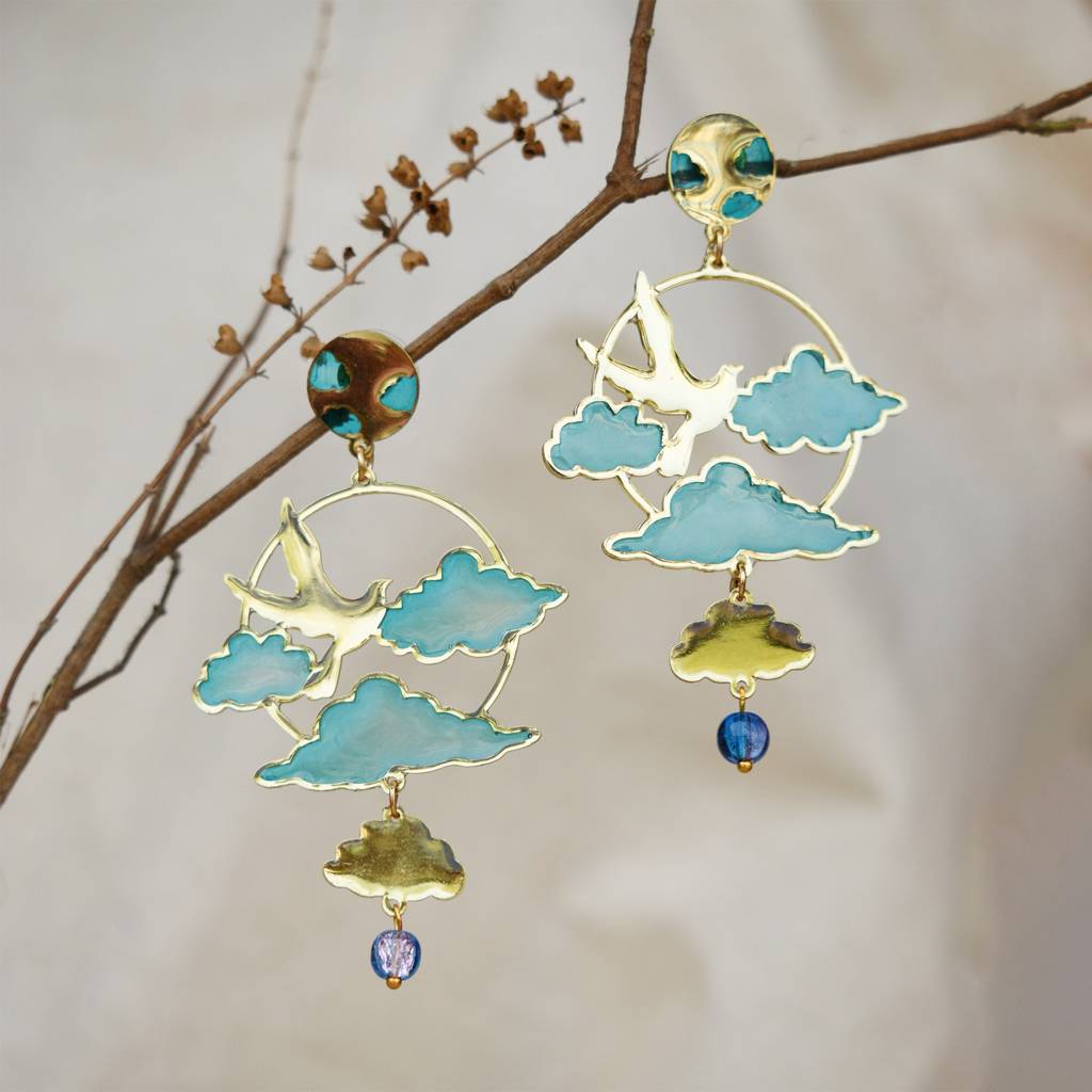 Bird & Sky Blue Resin Earrings : ACE281