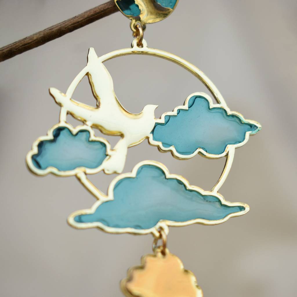 Bird & Sky Blue Resin Earrings : ACE281