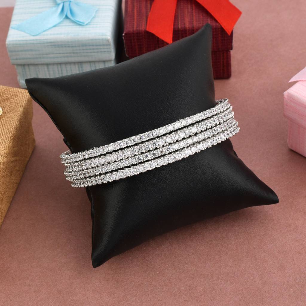 Single Line Silver Plated  Zircon Bangles : PJBANWHCZ41