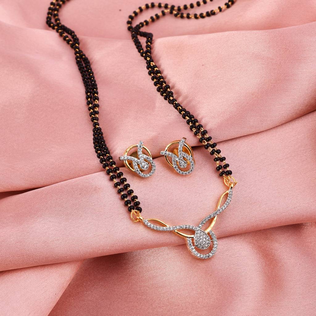 Golden Union Mangalsutra Set With Chain With Earrings : PJPENGPCZ46