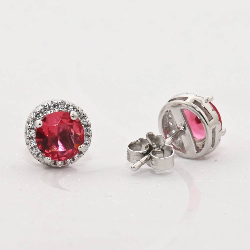 925 Pure Silver Zircon Studded Red Stone Stud Earrings-Twp1266 : TWP1266
